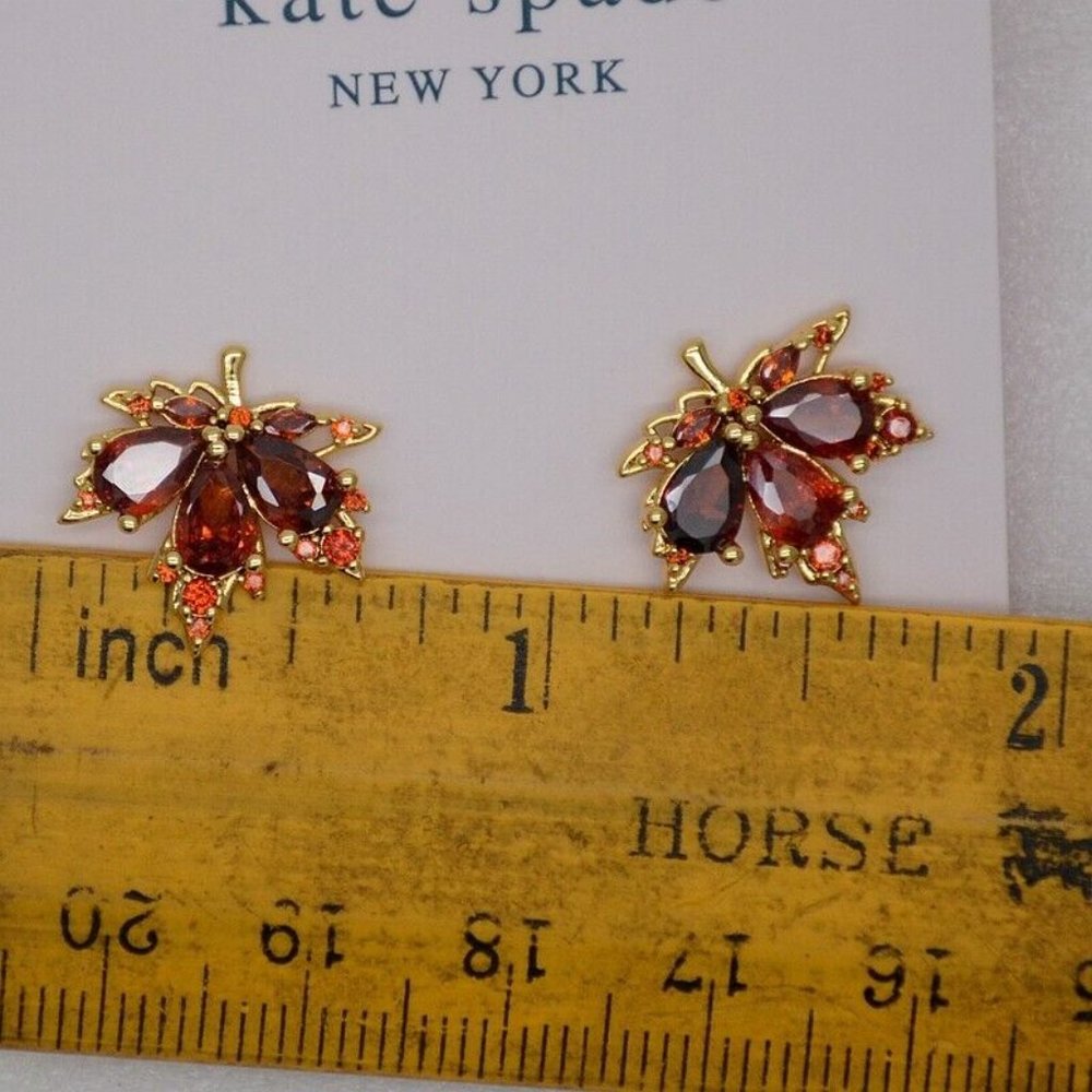 NEW Kate Spade yellow gold rust red maple leaf earrings. - Picture 3 of 5